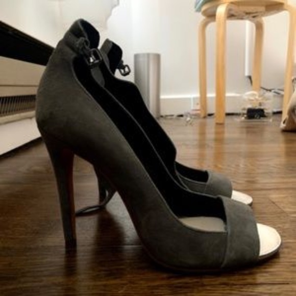 Elie Tahari Gray Suede Open Toe Pumps - Picture 8 of 9